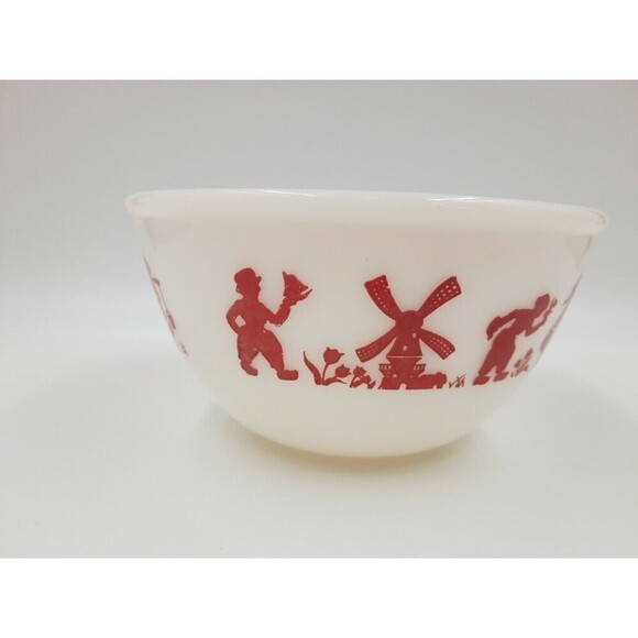Vintage Hazel Atlas Red Dutch Boy & Girl Mixing Bowl Windmill - Picture 3 of 6